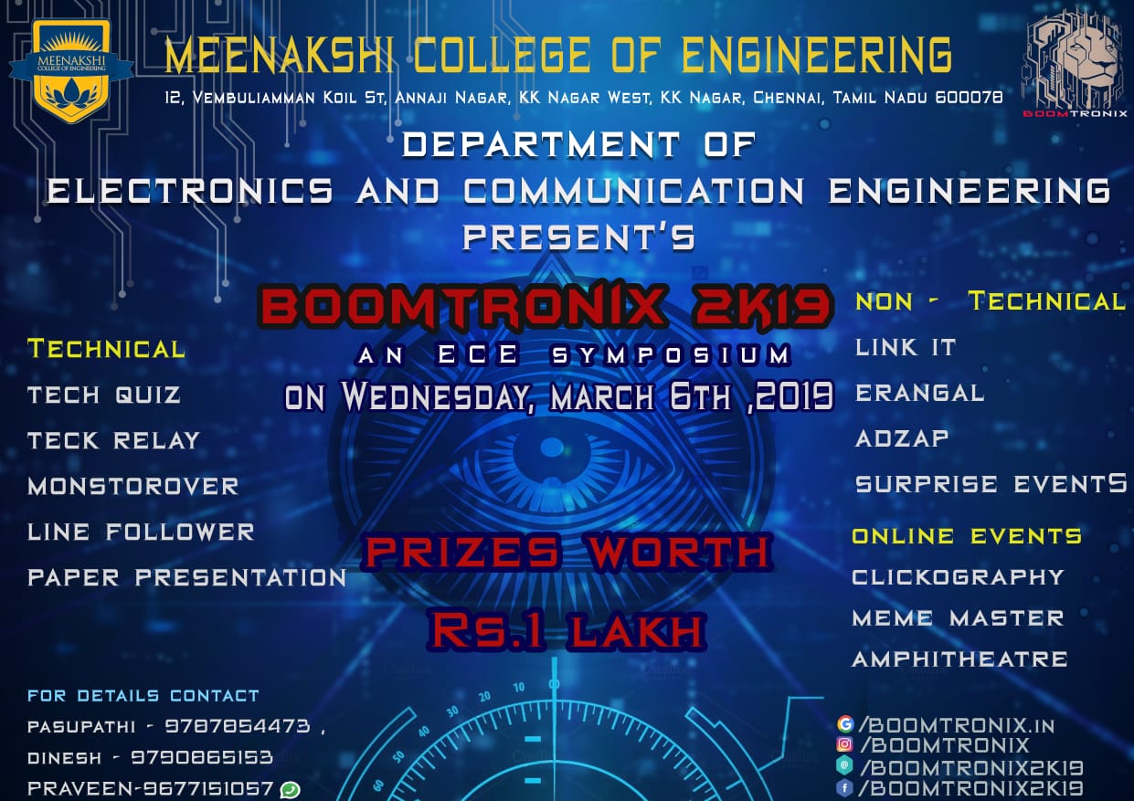 BOOMTRONIX 2K19, Meenakshi College of Engineering, ECE Symposium, Chennai